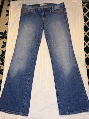 Embroidered Pocket Straight Leg Jeans Mid Rise Blue Denim Size 34 (L )